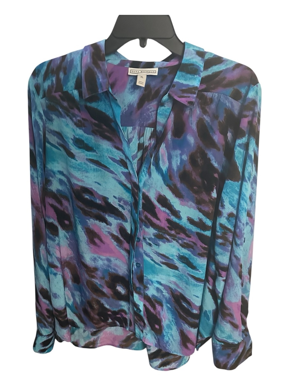 Dana Buchman Blue & Purple Abstract Print Button-Front Blouse Size XL - Picture 2 of 5